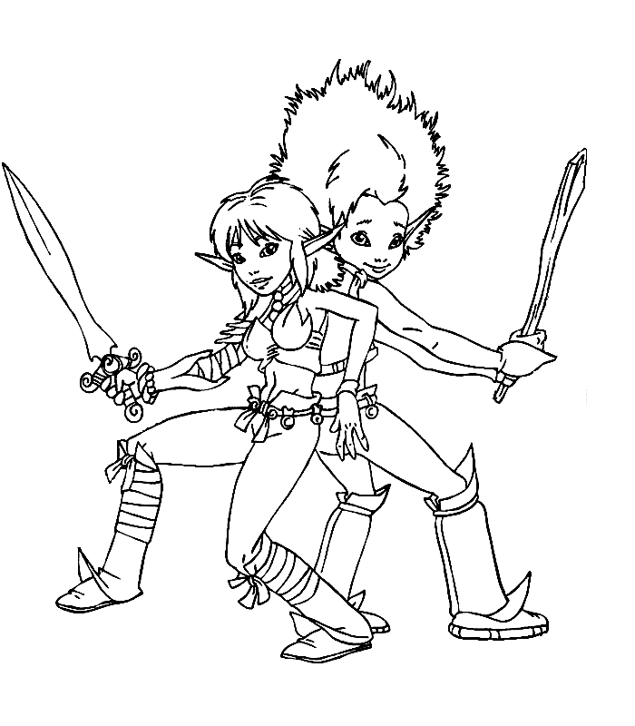 coloriage Arthur et les Minimoys avec selenia qui combattent